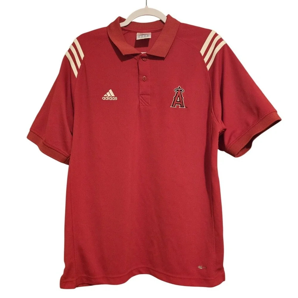 Adidas Los Angeles Angels Men's Red Short‎ Sleeve Polo Shirt Size Medium